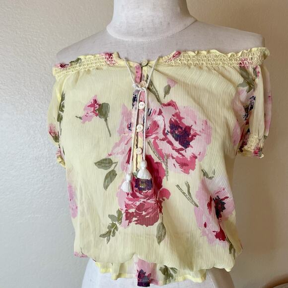 Abercrombie & Fitch Floral Boho Semi Sheer Peasant Top S Smocked Blouse Coquette - Picture 3 of 6